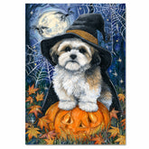 Lhasa Apso Dog Framed Spider Webs Halloween Canvas Wall Art for Living Room Decoration for Indoor on Ready to Hang 1.5" Thick Canvas Wrap, Floating Framed Canvas, Flat Rolled Canvas